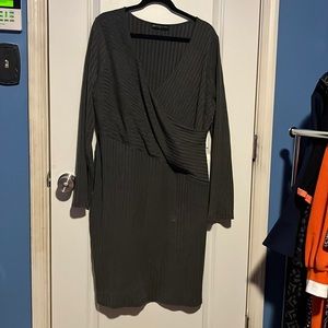 Gray wrap knit sweater dress